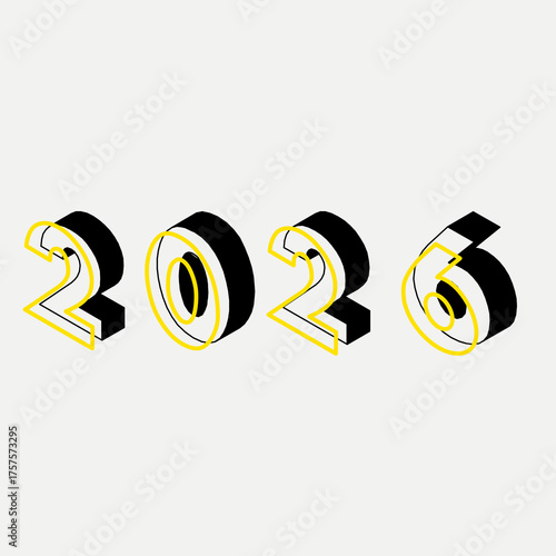 New Year 2026 poster design with isometric numbers in modern style. Happy new year greeting card banner design for 2026 resolution. 3d lettering.