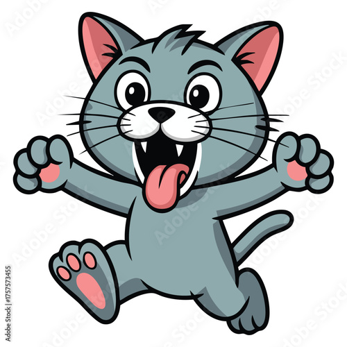 Crazy angry cat cartoon spitting and scratching wildly