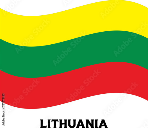 Waving Lithuania National Flag Illustration – Yellow, Green, and Red Horizontal Tricolor Design