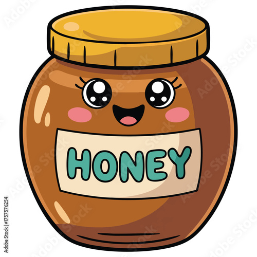 Honey jar kawaii with dipper isolated vector illustration on white background