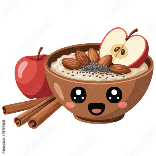 Oatmeal apples cinnamon kawaii icon isolated vector illustration on white background
