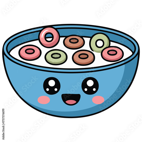 Cereal bowl with milk healthy breakfast isolated vector illustration on white background