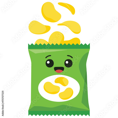 Bag of chips kawaii flat design isolated vector illustration on white background