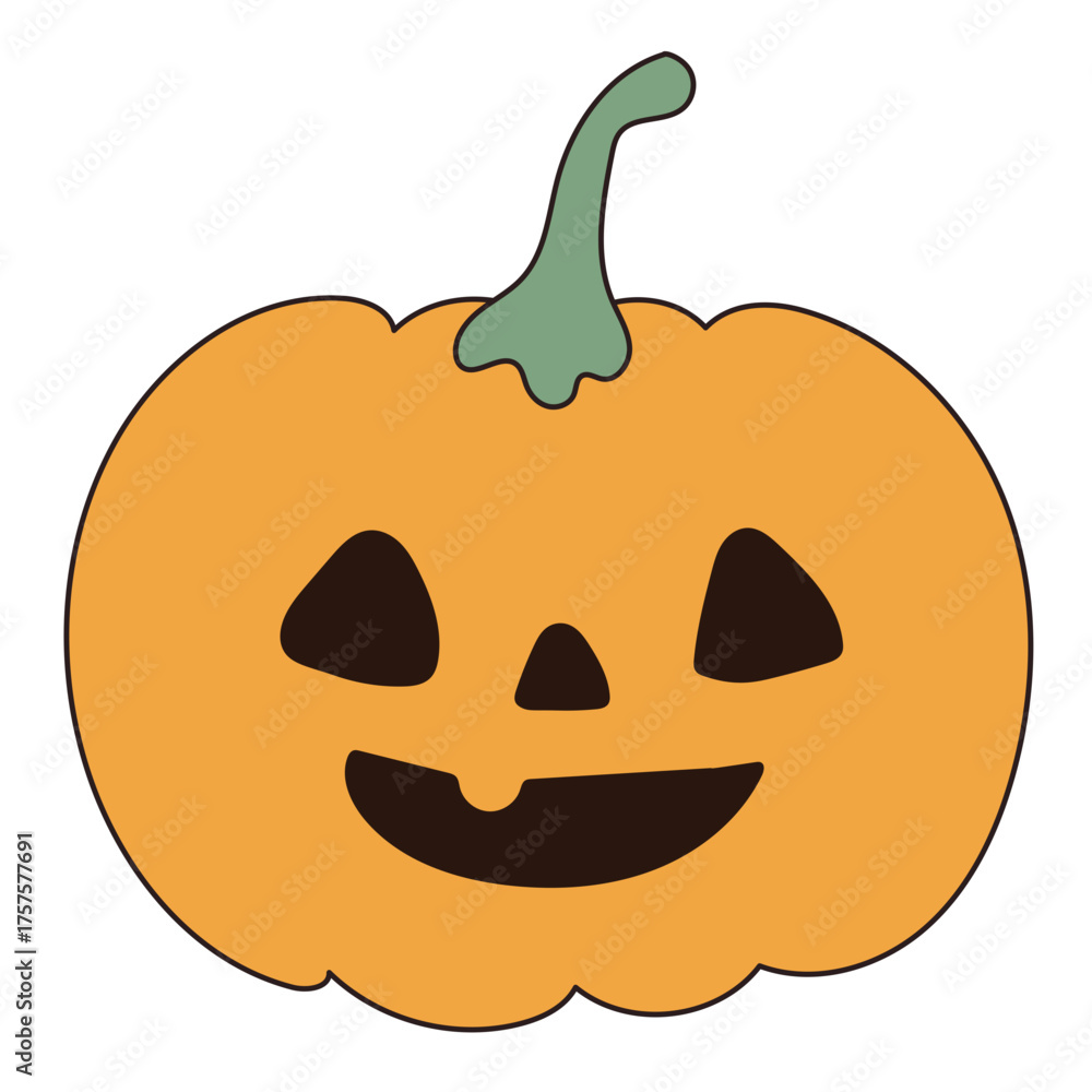 Fototapeta premium Funny Doodle Pumpkin Character Halloween Icon. Childish Positive Vibrant Colored Holiday Autumn Part Decoration. Happy Halloween Mascot Symbol Pumpkin Cute Drawn Element. 
