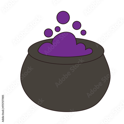 Funny Doodle Cooper Bowl Halloween Icon. Childish Positive Vibrant Colored Holiday Autumn Part Decoration. Happy Halloween Mascot Symbol Cooper with Potion Cute Drawn Element.