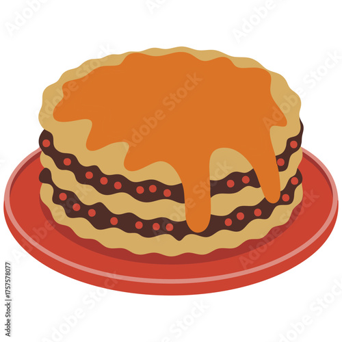 Beef pastitsio lasagne breakfast dish isolated vector illustration on white background