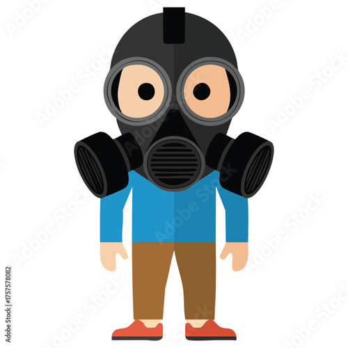person wearing black gas mask, blue shirt clip art preview