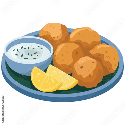 Vegetarian falafel meal with sauce isolated vector illustration on white background