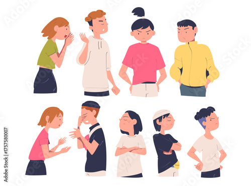People Character Can t Agree Arguing and Show Disagreement Vector Set