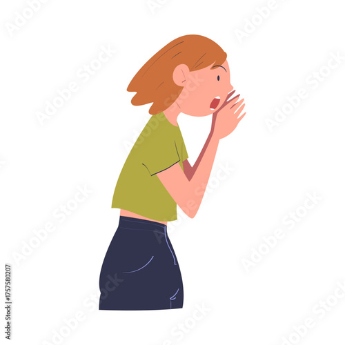 Woman Character Can t Agree Arguing and Show Disagreement Vector Illustration