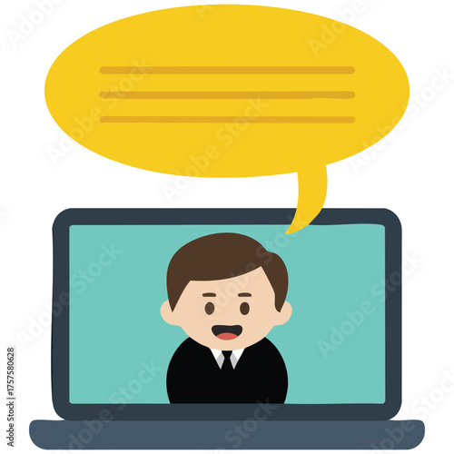 Boy blogger working on laptop computer isolated vector illustration on white background