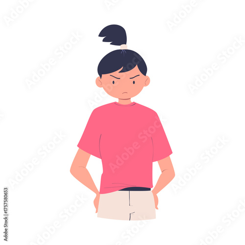 Woman Character Can t Agree Arguing and Show Disagreement Vector Illustration