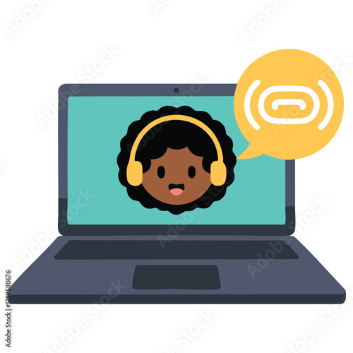 Girl blogger working on laptop computer isolated vector illustration on white background