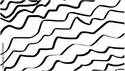 A dynamic pattern of thick, black, wavy lines on a stark white backdrop.