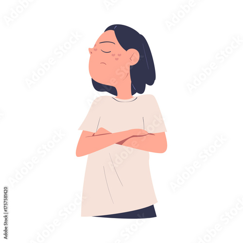 Woman Character Can t Agree Arguing and Show Disagreement Vector Illustration