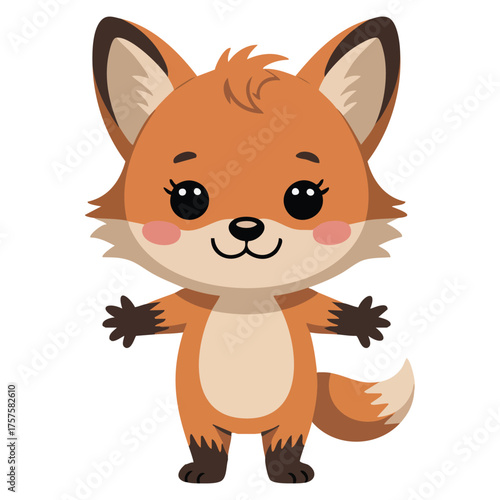 Cute baby fox character smiling cheerful vector artwork isolated