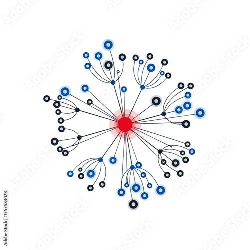 Abstract Network Red Center, Blue Nodes, White Space