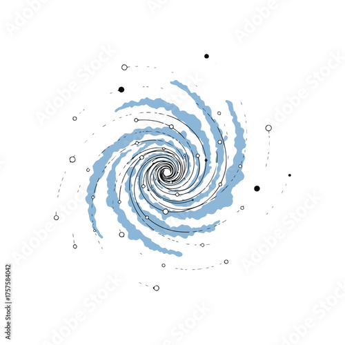 Abstract Spiral Galaxy Design with Light Blue and Black Elements