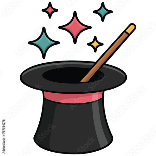 sorcerer hat magic performance doodle isolated vector illustration on white background