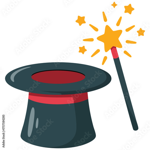 magician hat trick magic doodle isolated vector illustration on white background