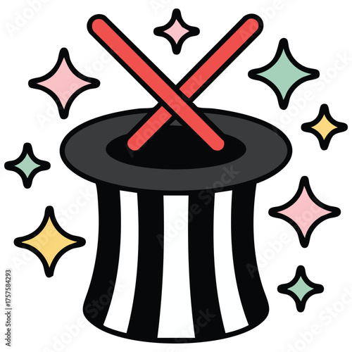 wizard hat magic show doodle isolated vector illustration on white background