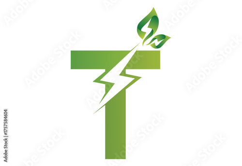 intel latter T with green eco symbol eletronic logo design templet