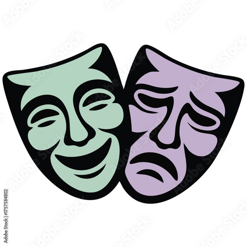 theater opera mask performance doodle isolated vector illustration on white background