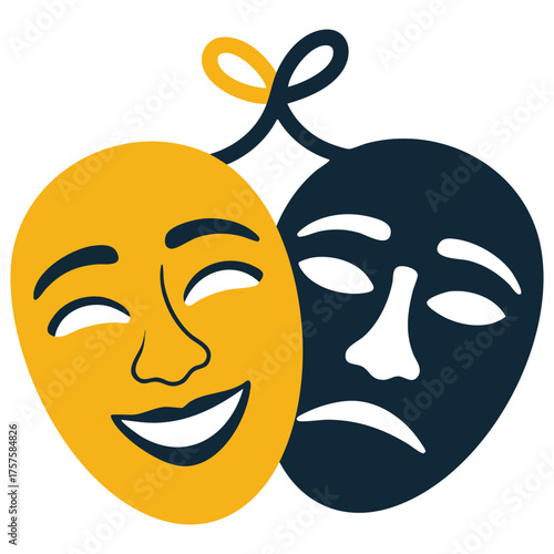 opera performance mask theater doodle isolated vector illustration on white background