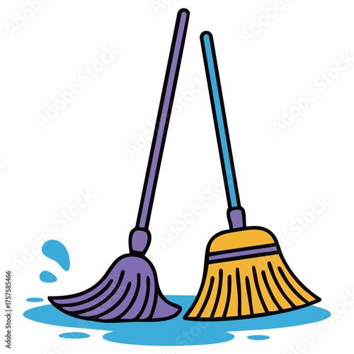 broom mop cleaning disinfection equipment isolated vector illustration on white background
