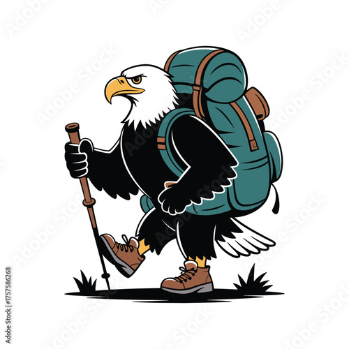 Majestic eagle hiker with backpack and trekking pole embarking on an outdoor adventure
