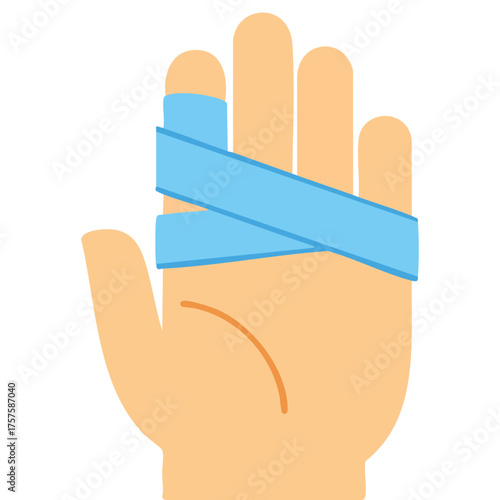 Broken finger with professional medical bandage and support