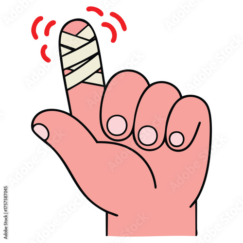 Hand trauma showing bandaged injured finger for medical care