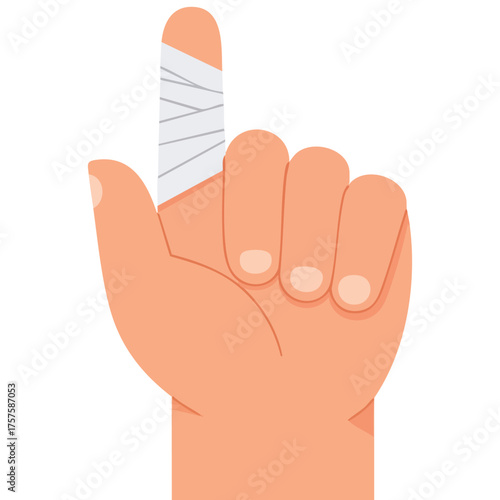 Injured finger wrapped in white medical bandage for treatment