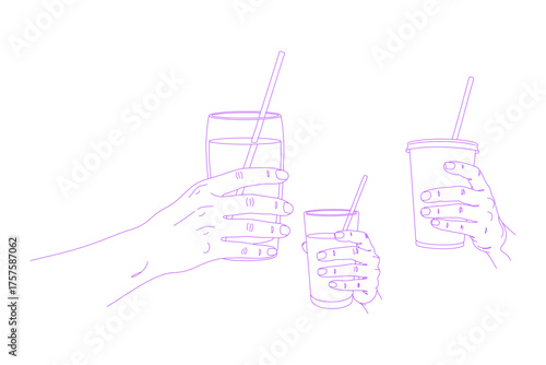 Line art illustration of a hand holding a drink cup