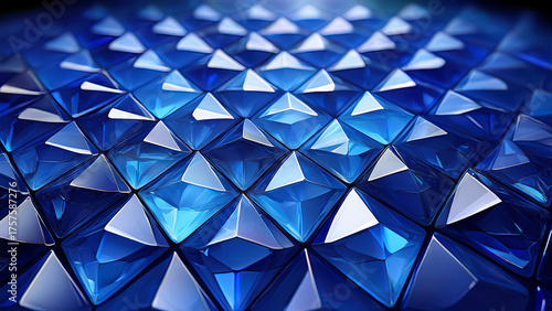 Abstract Blue Geometric Background with Shiny Pyramid Patterns