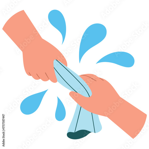 Person wringing out damp cloth over sink or bowl