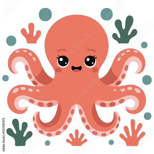 Cute octopus with heart symbols cartoon marine animal for children