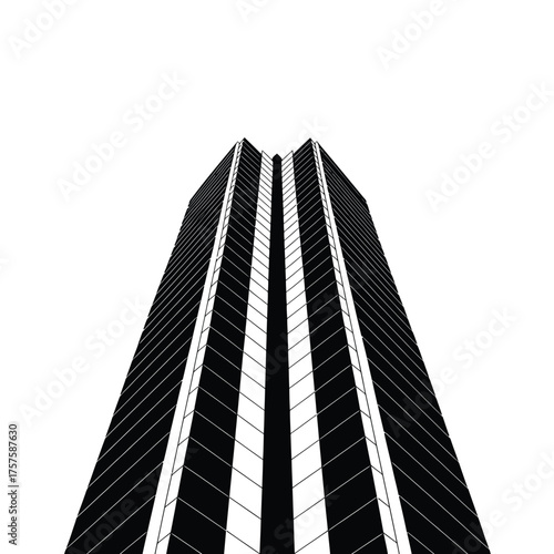 Modern skyscraper viewed from below against a white sky