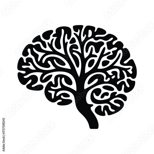 Black silhouette of a brain shaped like a tree