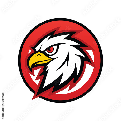 Fierce eagle head emblem with sharp features and intense red eyes