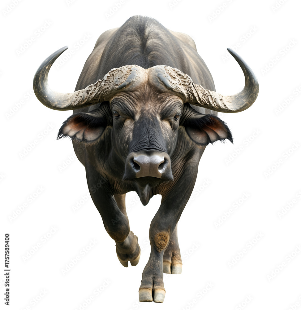 Fototapeta premium African Buffalo Running Forward Isolated