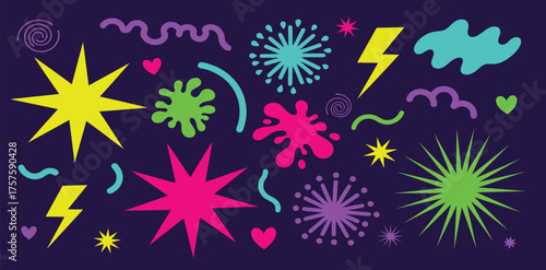 Colorful Abstract Design Elements Explosions, Shapes, and Decorative Strokes in Vibrant Hues