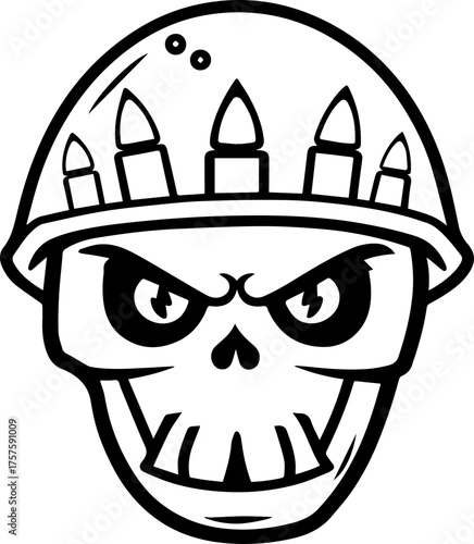 SVG vector illustration of a soldier skull.Skull with Helmet and Ammunition Bandolier Design
