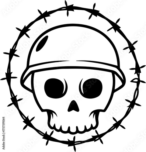 SVG vector illustration of a soldier skull.Skull with Helmet and Grenade Graphic Design Element