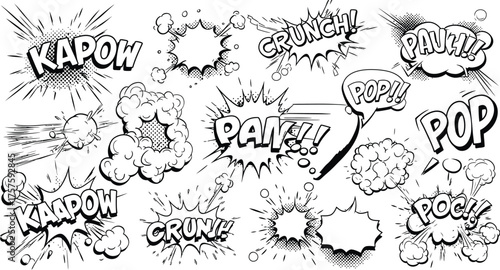 Black and White Comic Book Sound Effect Speech Bubbles vector 1