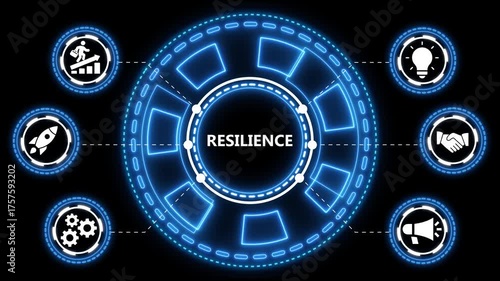 Digital resilience concept displaying growth, innovation, and problem solving on black background