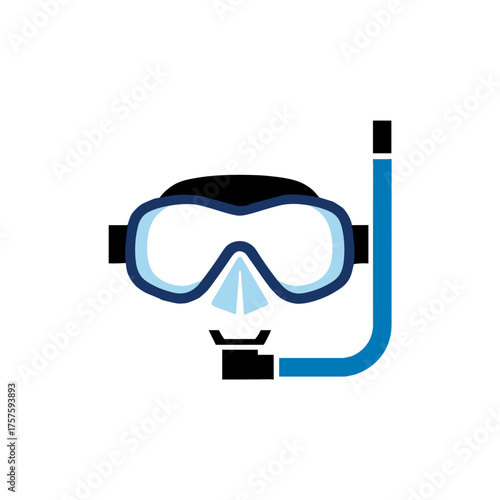Scuba diving mask on transparent background, simplified design, blue and white colors, underwater equipment
