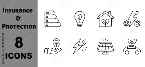 8 hand drawn insurance and protection icons for renewable energy solutions vector vector
