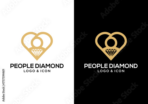 diamond logo icon vector design with love and people