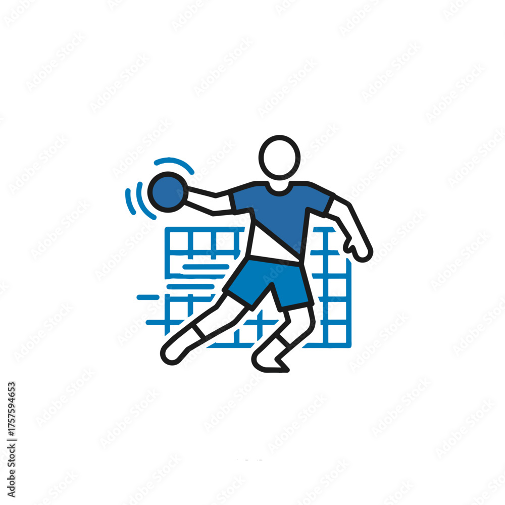 Obraz premium Handball player in action on transparent background, dynamic pose, blue and white colors, sports illustration